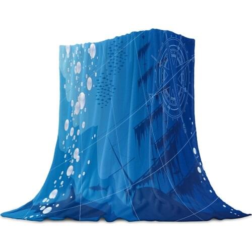 Shark The Sea Compass Family Decoration Woolen Blanket Adult Children Bed Sofa Exquisite Soft Flannel Travel Blanket