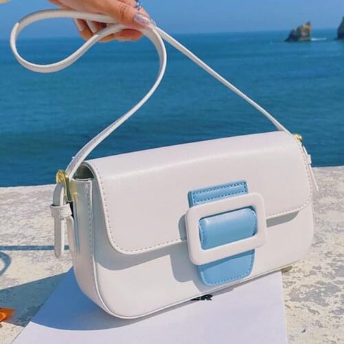 Lock Design Flap PU Leather Baguette Shoulder Bags For Women 2021 Womens Designer Solid Color Handbag Female Travel Armpit Bag