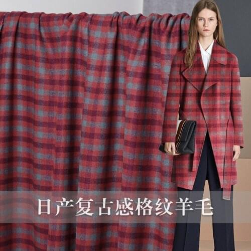 The cloth Red Plaid Yarn Dyed Wollen Wool and Polyester garment materials Autumn Jacket Coat DIY clothes fabrics Freeshipping