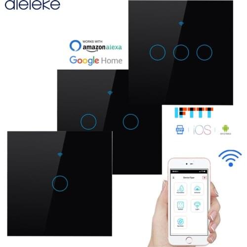 Wifi Smart Light Switch Glass Screen Touch Panel Voice Control Wireless Wall Switches Remote with Alexa Smart Home