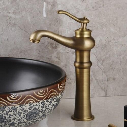 Bathroom Sink Faucet Brass Antique Brass Single Hole Deck Mount Taps Single Handle Faucet Cold & Hot Tap
