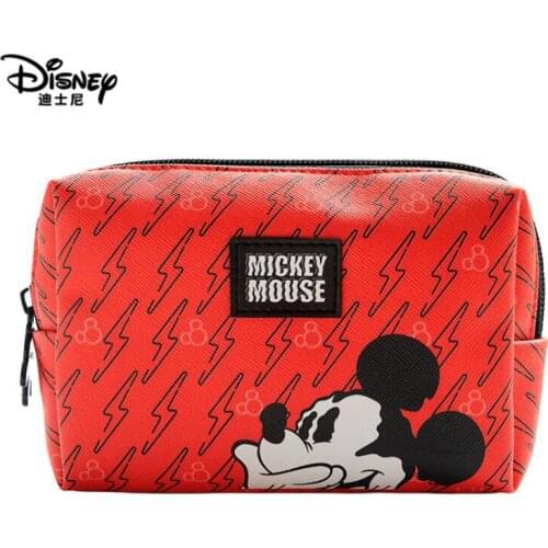12 Types Disney Genuine PU Hand-held Cosmetic bag Mickey Fashion Ladies Waterproof Portable Multifunctional Cosmetic Storage Bag