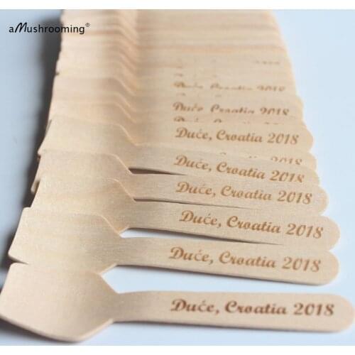X200 Personalized Text Mini Spoons Engraved Name Wood Utensils Tableware Flat Spoon Wedding gift Baby Bridal Showers Birthday