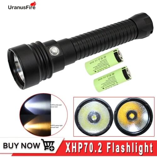 XHP70 Diving Flashlight 4000LM Underwater Torch XHP70.2 LED Waterproof Lamp White/Yellow Light + 26650 Battery + Charger