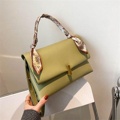 Womens Handbag Elegant Female Fashion New High Quality PU Leather Brand Solid With Silk Scarf Shoulder Small Square Bag