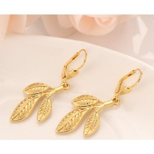 Bangrui Gold Color leaf Earrings Women/Girl,Love Trendy Jewelry for African/Arab/Middle kids children Eastern gift