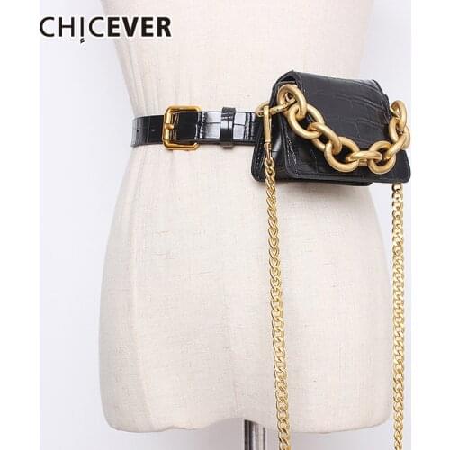 CHICEVER Vintage Patchwork Metal Chain Hit Color Womens Belt With Bag Adjustable Accessories PU Leather Belts Female New 2020