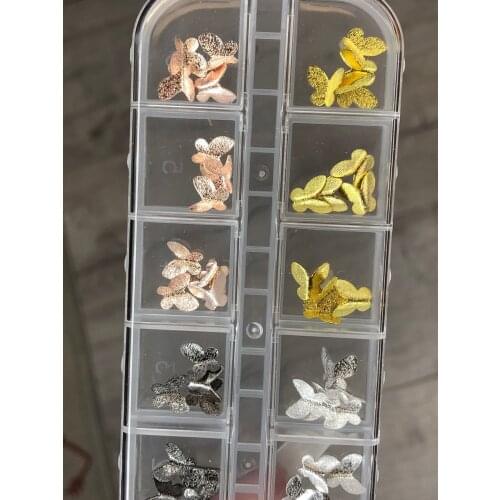 1 Box 2 Colors Metal 3D Butterfly Nail Charms 3D Butterfly Nail Art Metallic Butterfly Glitter Sequins Holo Slices Charm,UY565fg
