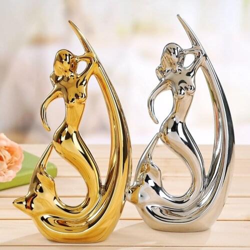 1 piece Jingdezhen mermaid ceramic decoration/ Modern home furnishing articles free shipping/ Modern ceramic arts and crafts