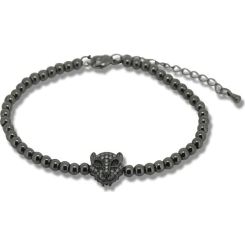 1pc Anil Arjandas Bracelets Pave Setting CZ Green Eye Leopard Connector 4mm Brass Beads Beaded Bracelet for Men