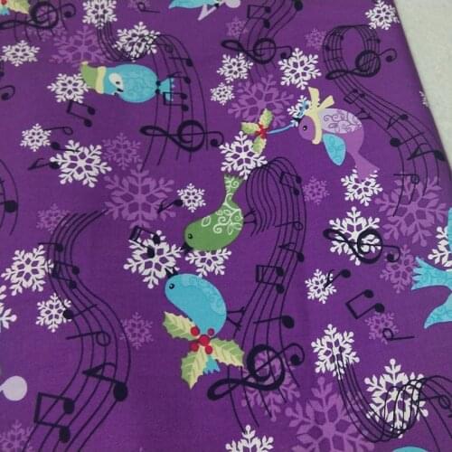 100% Plain Cotton 50x70cm Purple White Christmas White Snowflakes Peace Birds Music Note Printed Cotton Fabric
