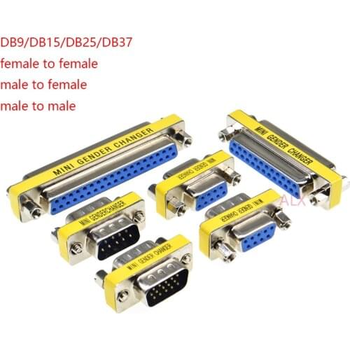 2pcs DB9 DB15 DB25 DB37 9/15/25/37 pin female to female/male to male RS232 serial port com CONNECTOR Mini Gender Changer adapter