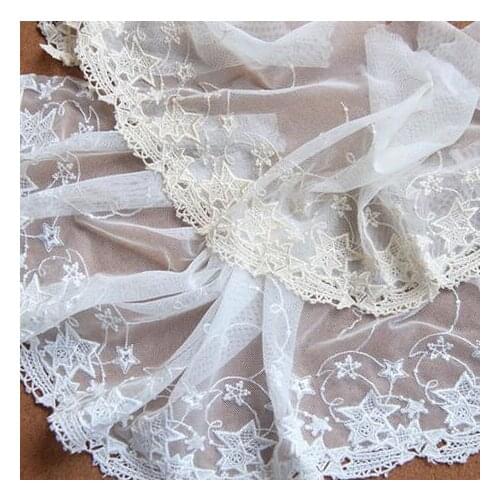 2Yds/lot Width 18cm Black white Cotton Net Silk Lace Star Moon Embroidery Lace Handmade Skirt Dress Trim Accessories W440