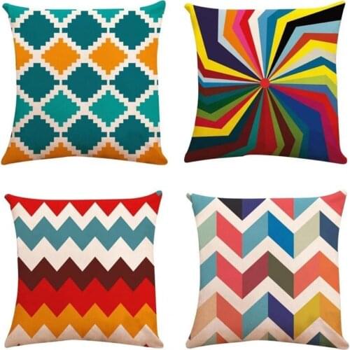 4Pcs Throw Pillowcase One Side Printed Comfortable Breathable Colorful Geometric Pattern Stylish Pillow Cushion Cover for Bedroo