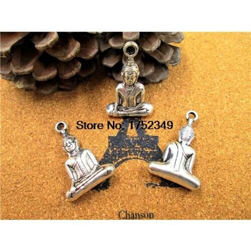 5pcs silver tone Meditating Buddha Meditation Yoga Sitting Buddha Charm Pendants 35*22*8mm