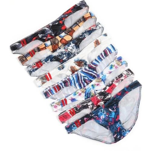 8PCS/Lot Mens Briefs Sexy Big Penis Underwear Low Rise Underpants Breathable Printing Male Gay Slip Homme Panties Mens Lingerie