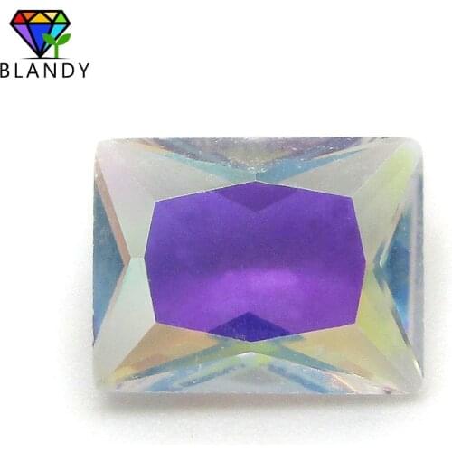 Free Shipping AB Colors Glass Stone 3x5~10x14mm Rectangle Shape Princess Cut Loose Synthetic Gems Beads For DIY Jewelry