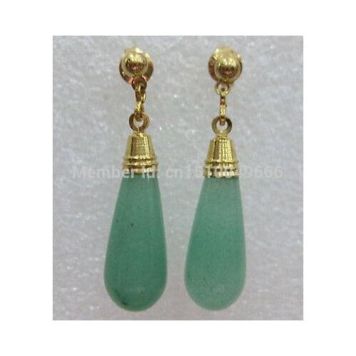 FREE SHIPNatural Green jade teardrop Earring