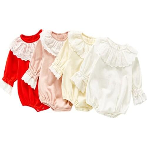 Baby Girls Bodysuits Korean Style Lace Baby One Piece Twin Clothes 2020 Autumn Baby Clothing Long Sleeve Toddler Baby Bodysuits