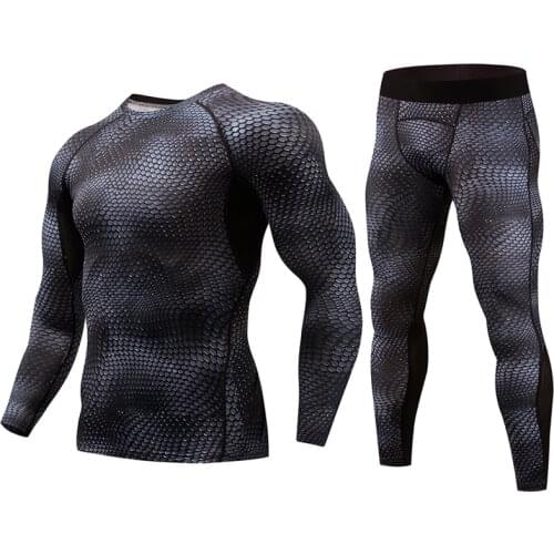Brand 2 piece sportswear mens youth MMA Rash Guard mens alliance snakeskin suit compression clothing muscle men snake skin spot