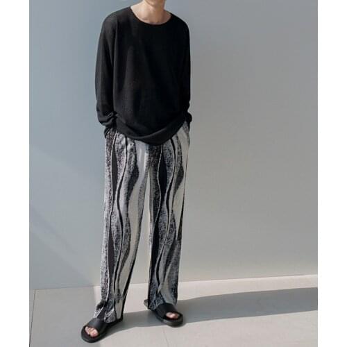 Men Wide Leg Pants 2021 Spring Summer New Korean Style Mens Pleated Straight Pants Chic Loose Casual Pants Elastic Waist