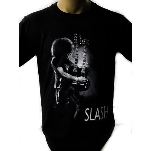 Slash BLACK DOUBLE GUITAR Black T-Shirt Men Shirt Rock Band Tee Music