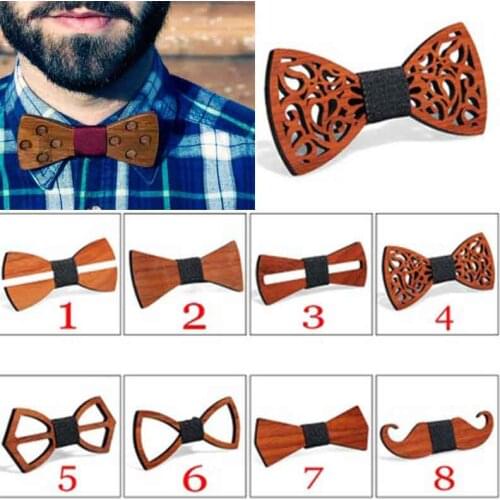 Wooden Bow Tie For Men Unisex Hollow Out Carved Retro Wooden Neck Adjustable Strap Vintage