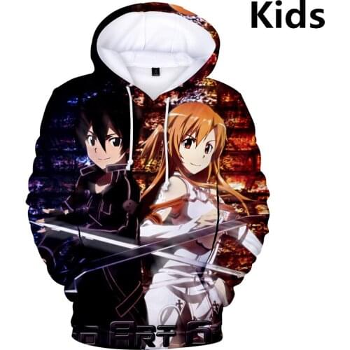3To 14 Years Kids Hoodie Sword Art Online SAO 3d Hoodies Sweatshirt pullover boy/girls Fashion Jacket Coat Children Pullover