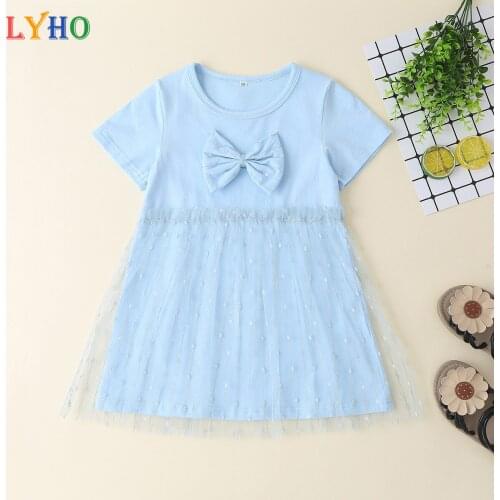 Children Cotton Girls Dress 2021 Summer Princess Bowknot Dress Tunic Children Costume For Kids Dresses Clothing