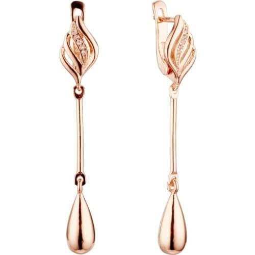 2020 Long Earring 585 Gold Color Earring Office Style Flower Shape Top Fashion Earring Cubic Zircon Women Drop Earring