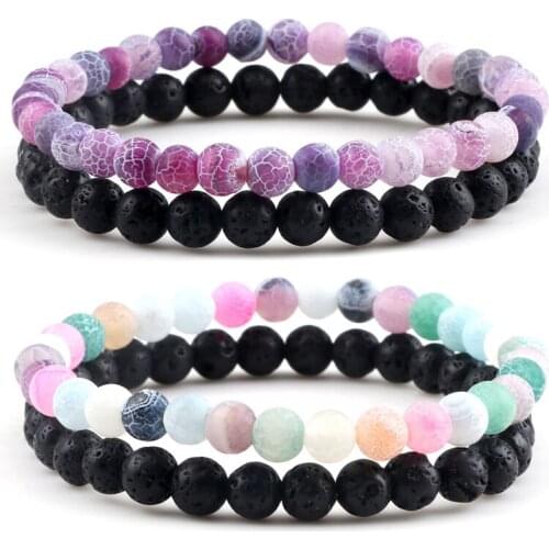 Elastic Rope 2Pcs/Set Bracelet 6mm Beads Natural Weathered Stone For Men/Women Buddha ColorJewelry Bracelets&Bangles Lover Gift