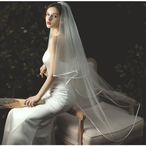 2021 Short Wedding Veil Two Layers White Bridal Veils With Comb Ribbon Edge Soft Tulle Elegant Wedding Accessories For Women