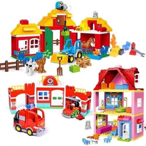 Gorock City Fire Brigade Big Size Building Blocks Family House Construction Assemble Bricks Creative Toy For Children Kids GIfts