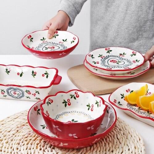 Ceramic Flower Kitchen Bowls Plates Tableware Breakfast Salad Milk Soup Bread Dessert Snack Baking Dinnerware