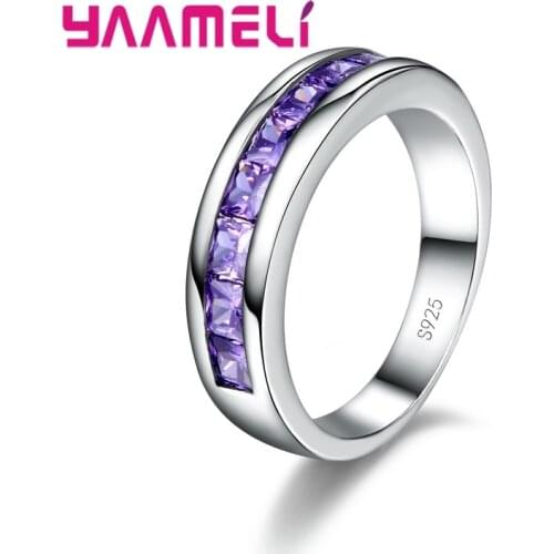 925 Sterling Silver Ring Cool Mysterious Style Round Shape Embellishment Purple Stone Crystal Cubic Zirconia For Women Gift