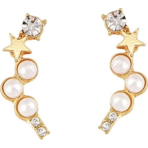Korean Trendy Imitation Pearl Earrings Crystal Pentagram Stud Earrings For Women New Rhinestone Star Earings Fashion Jewelry