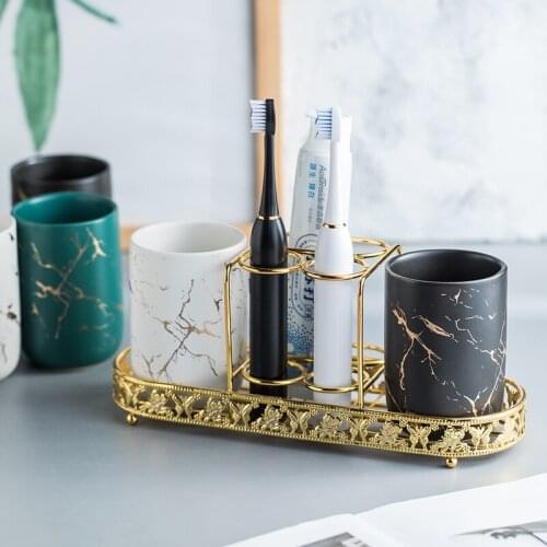 Creative Ceramic Toilet Cup Metal Toothbrush Holder Tray Bathroom Supplies Set Bathroom Ceramic Home Decoration Accessories