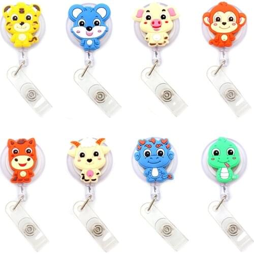 Small 60cm Silicone Chinese Zodiac Console Retractable Badge Reel Students & Nurse Exhibition Enfermera Name Card ID Card Chest