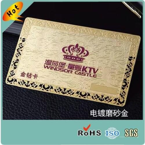 Frosted die cut gold plated business card metal card