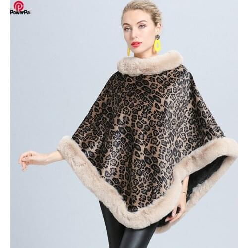 Fashion Leopard Soft Faux Rabbit Fur Poncho Coat Thicken Warm Fluffy Lining Pullover Cape Women Winter New Wraps Shawl Hot Sales