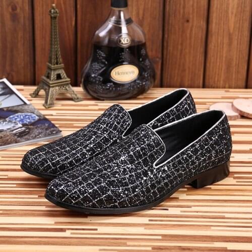 Mocassin homme genuine leather slip on loafers glitter flats velvet smoking slippers british mens dress wedding shoes plus size