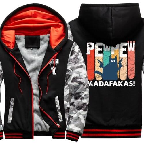 Pew Madafaka Cat Camouflage Mens Raglan Thicken Jackets 2020 New Arrival Hip Hop Clothing Harajuku Tops Zipper moletom masculino