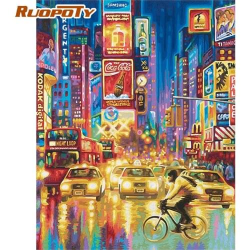 RUOPOTY Picture By Numbers Kits For Adults Unique Gift Colorful Urban City Night Landscape Oil Paint Diy Framed On Canvas Wall A