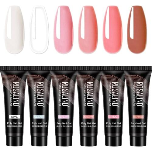 Rosalind 6PCS Profession Extension Glue Set Hybrid Varnish Semi Permanent Crystal Poly Nail Gel Art Bulider Nail Polish Kit 15ML