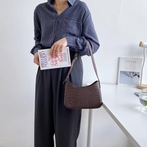 New Fashion Trend Women Bag PU Crocodile Grain Single Shoulder Bag Personality Baguette Handbag Crescent Bag