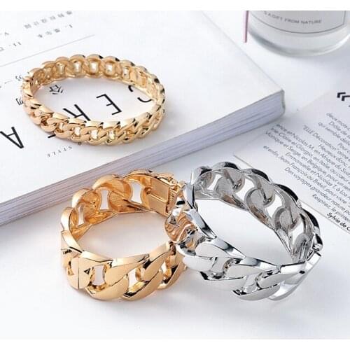New Punk Hyperbole Gold Silver Charm Cuff Bracelets & Bangle For Women Men Miami Boho Fashion Twist Metal Chain Bracelet Jewelry