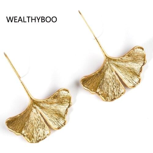 New Biloba Leaf Earring Vintage Designs Metal Large Drop Earrings Fine Jewelry Fashion Trend Accessories For Women