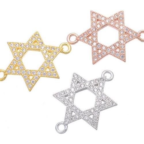 One piece popular micro pave CZ copper star diy double connector accessory mp052