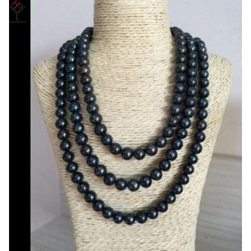 50'' 127cm Women Jewelry necklace 10mm black pearl love heart clasp handmade real natural freshwater pearl gift