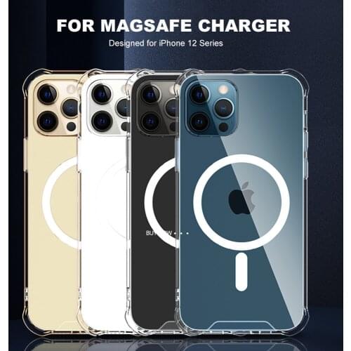 Clear Magnectic Case For iPhone 12 Pro Max Mini Magsafe Wireless Charging Shockproof Full Protection PC+TPU Phone Cover